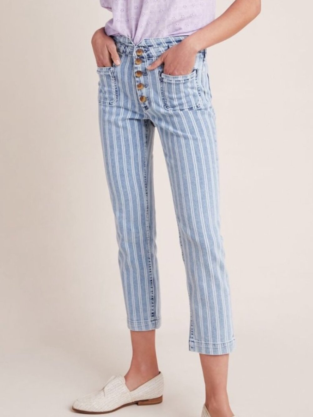 Pilcro High-Rise Striped Acid Wash Straight Jeans Size 30